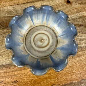 Signed Studio Pottery Bowl Blue Drip Glaze Croton NC Scalloped